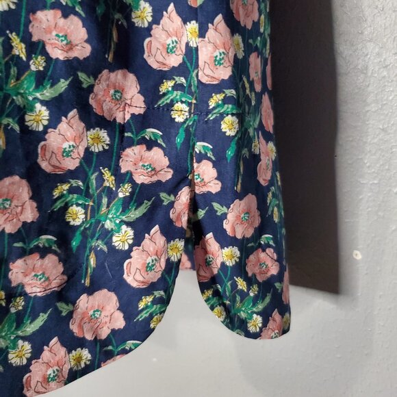 THML Navy Floral Long Sleeve, V Neck, Shirt Dress, M - Picture 5 of 10